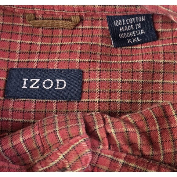 IZOD Jeans Men's XXL Red Plaid Button Up Long Sleeve Shirt - Picture 3 of 6